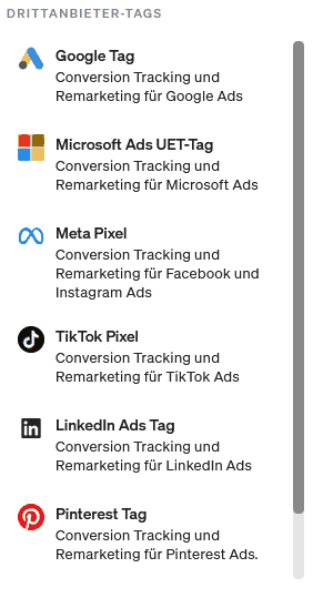 Darstellung der Drittanbieter-Tags im etracker tag manager