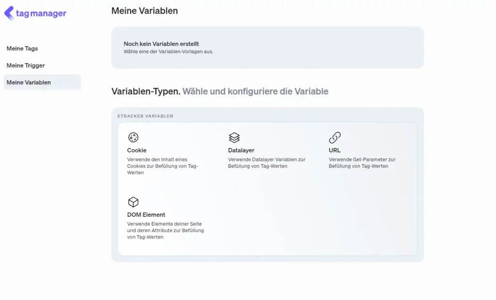 etracker tag manager - my variables