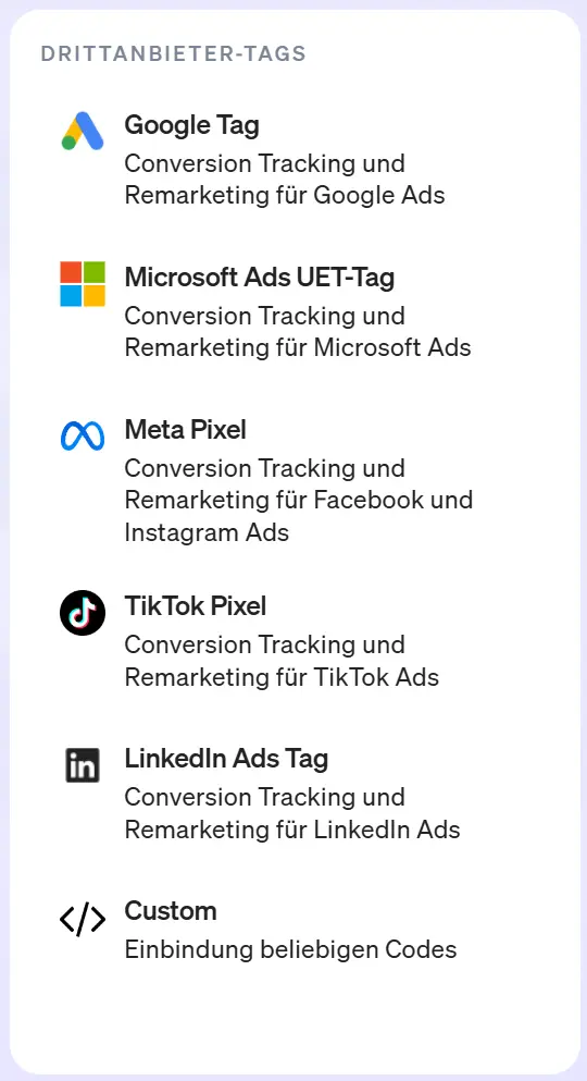 Darstellung der Drittanbieter-Tags im etracker tag manager