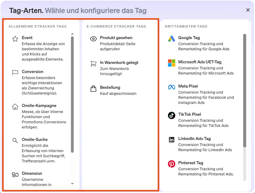 etracker Tag konfigurieren