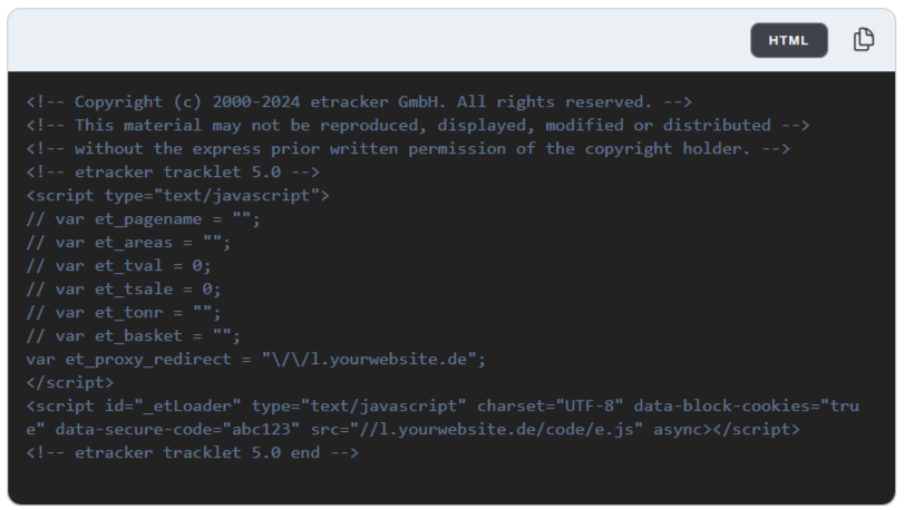 etracker tracking code with customized own tracking domain