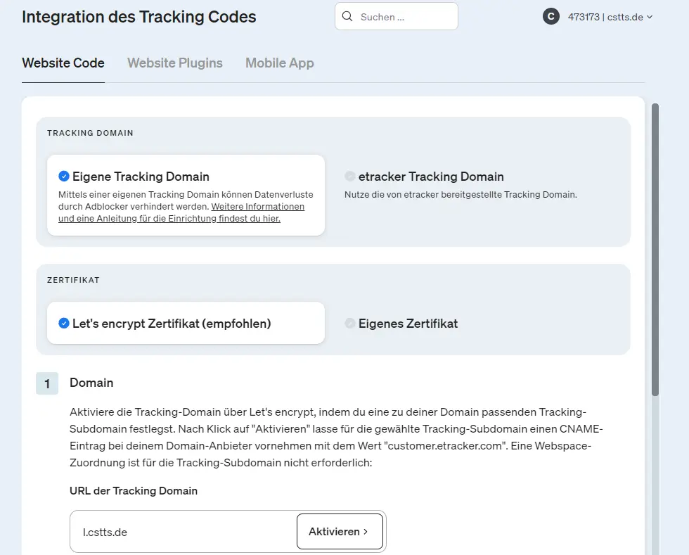 Eigene Tracking Domain über Let's Encrypt einrichten