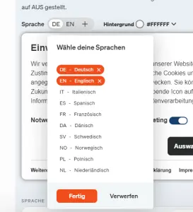 Über das Dropdown Menü kannst du die gewünschte Sprache auswählen