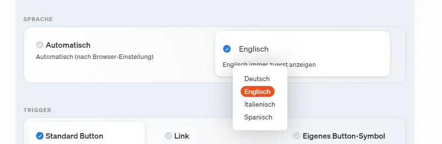 Die angzeigte Sprache kann automatisch über die Browser-Sprache erfolgen