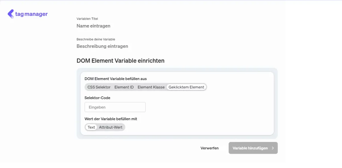 DOM Element Variable einrichten