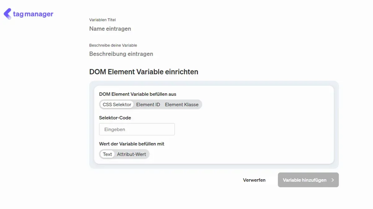 DOM Element Variable einrichten