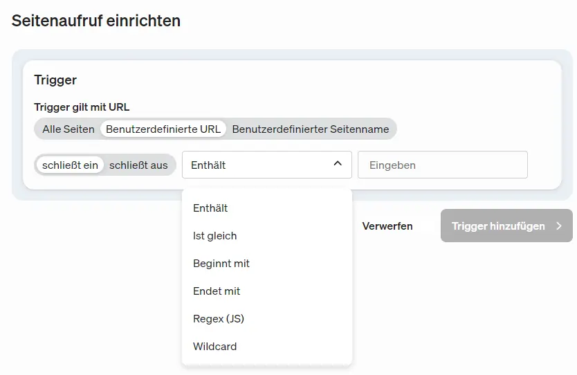 Im etracker tag manager sind bei den Bedingungen für den Trigger nun auch Wildcards erlaubt