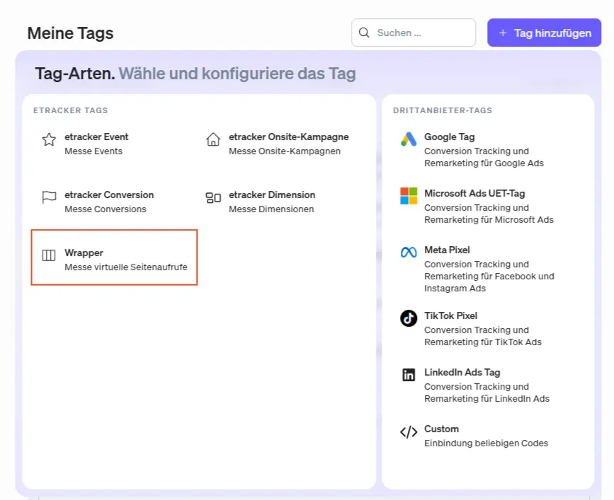 Der etracker Wrapper kann nun einfach und ohne Programmieraufwand über den Tag Manager ausgespielt werden