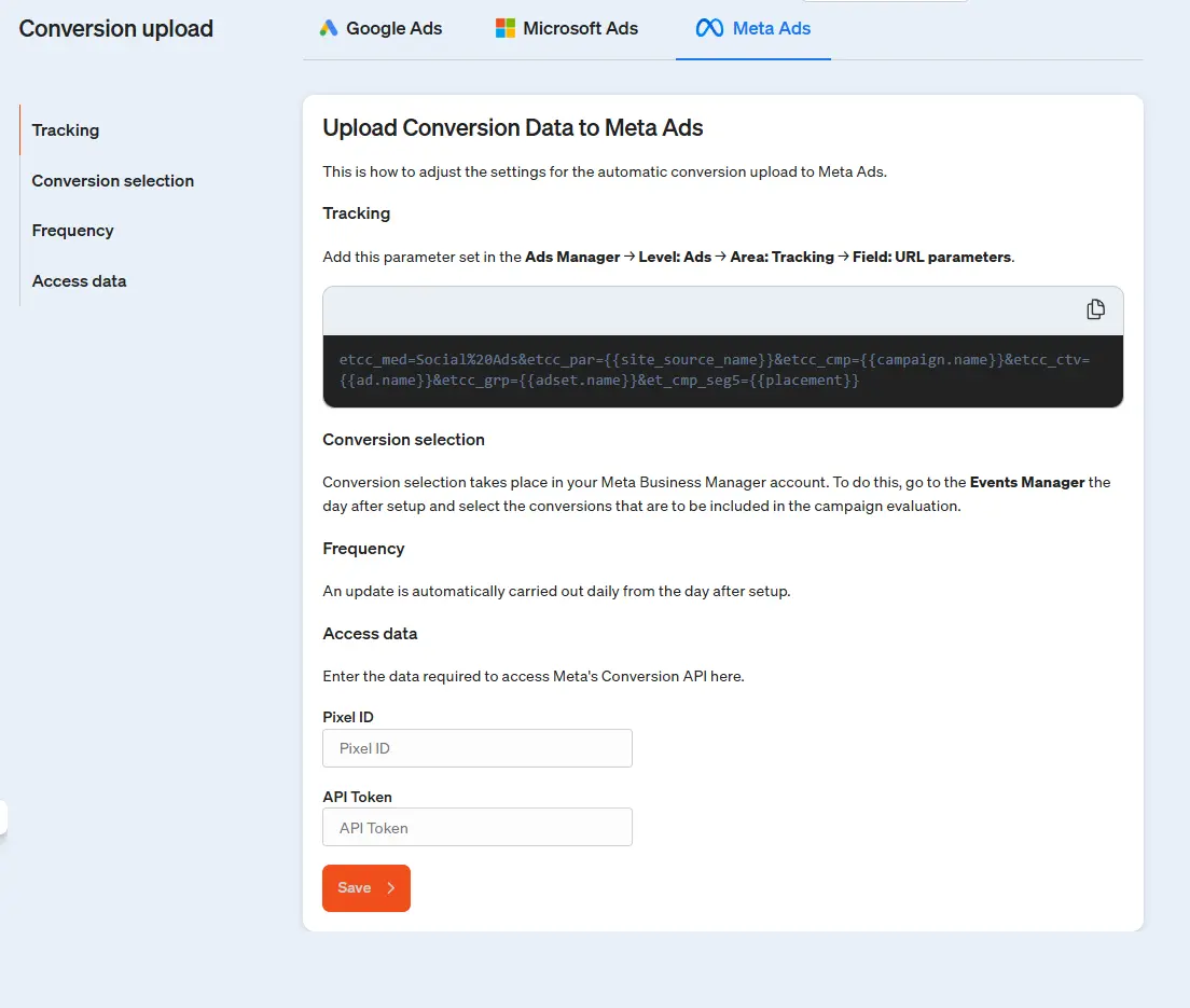 Configure the Meta Ads conversion upload in etracker analytics here