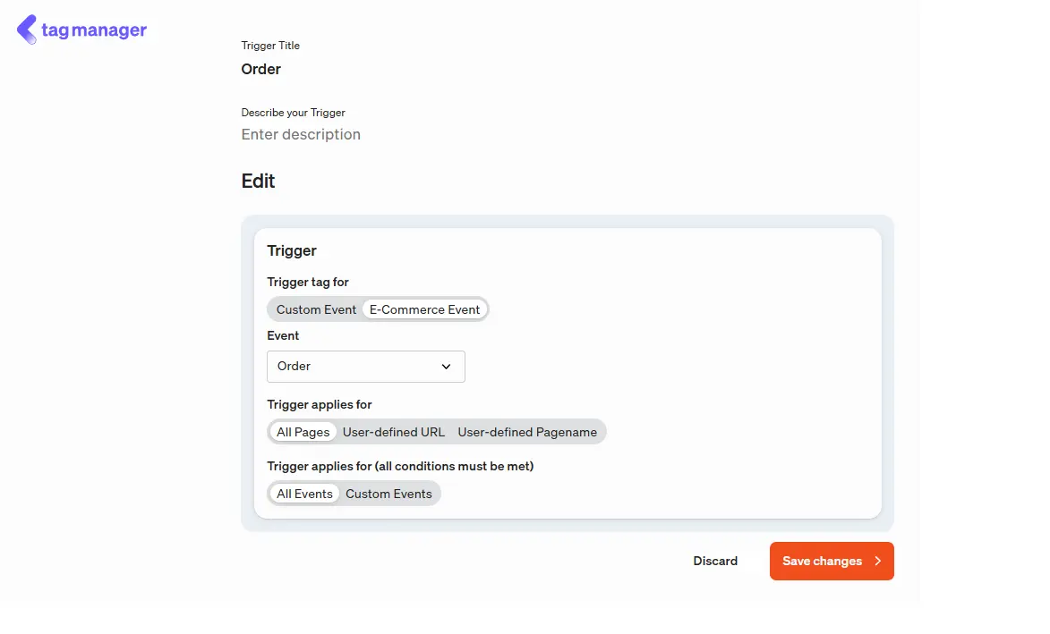 Here you set up a trigger in the etracker tag manager that is triggered by an e-commerce event purchase