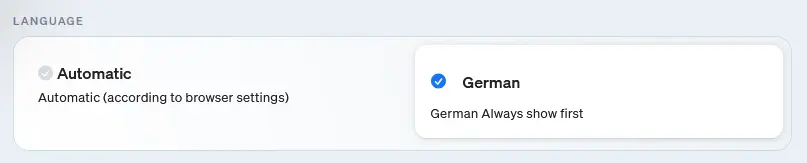 Here you specify whether the consent should always be displayed in a specific language first, or whether it should be displayed automatically according to the language setting in the browser