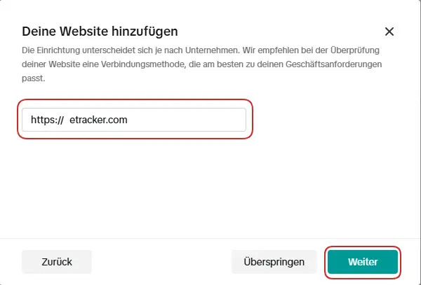 Hier trägst du die URL deiner Website ein.