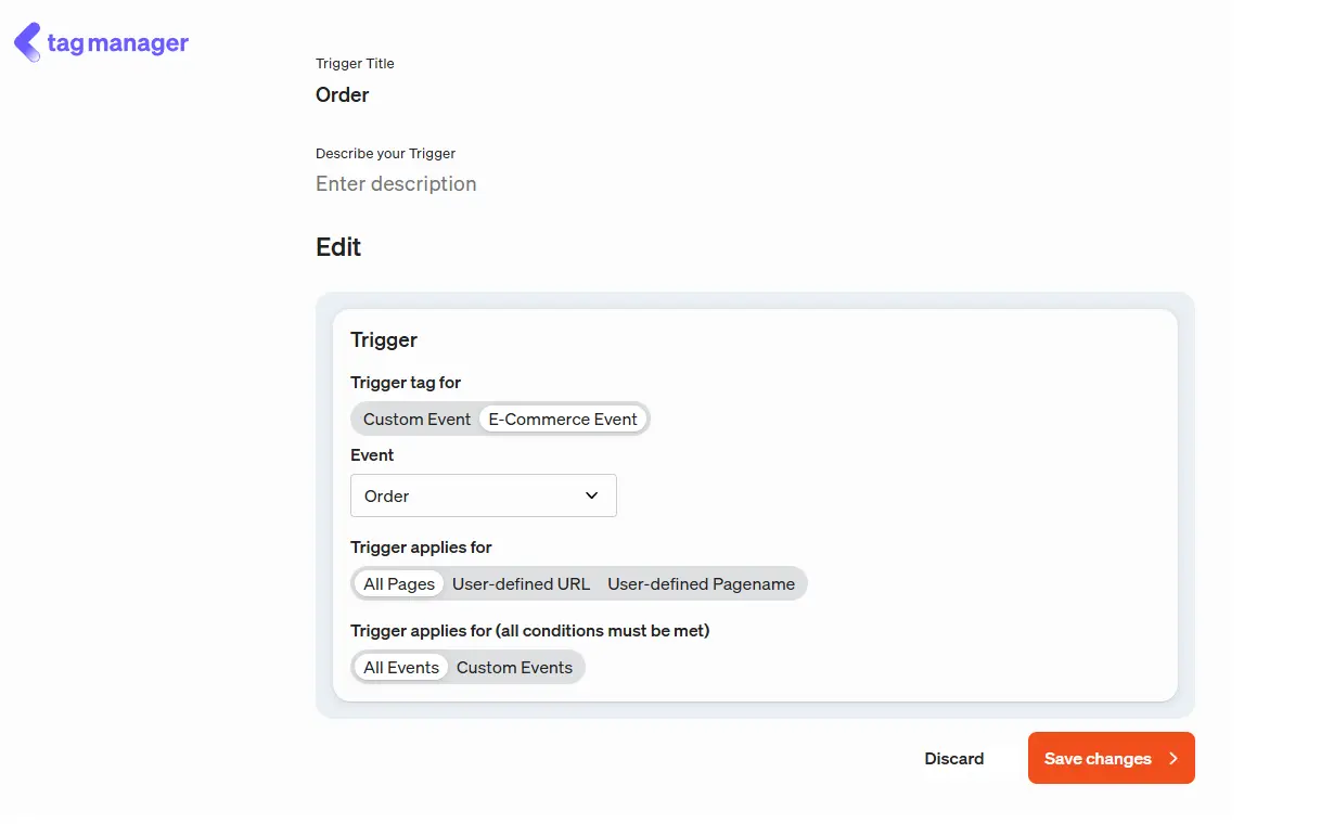 Set up a trigger for an e-commerce event in the etracker tag manager.