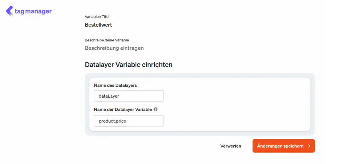 Hier richtest du im etracker tag manager die DataLayer Variable ein