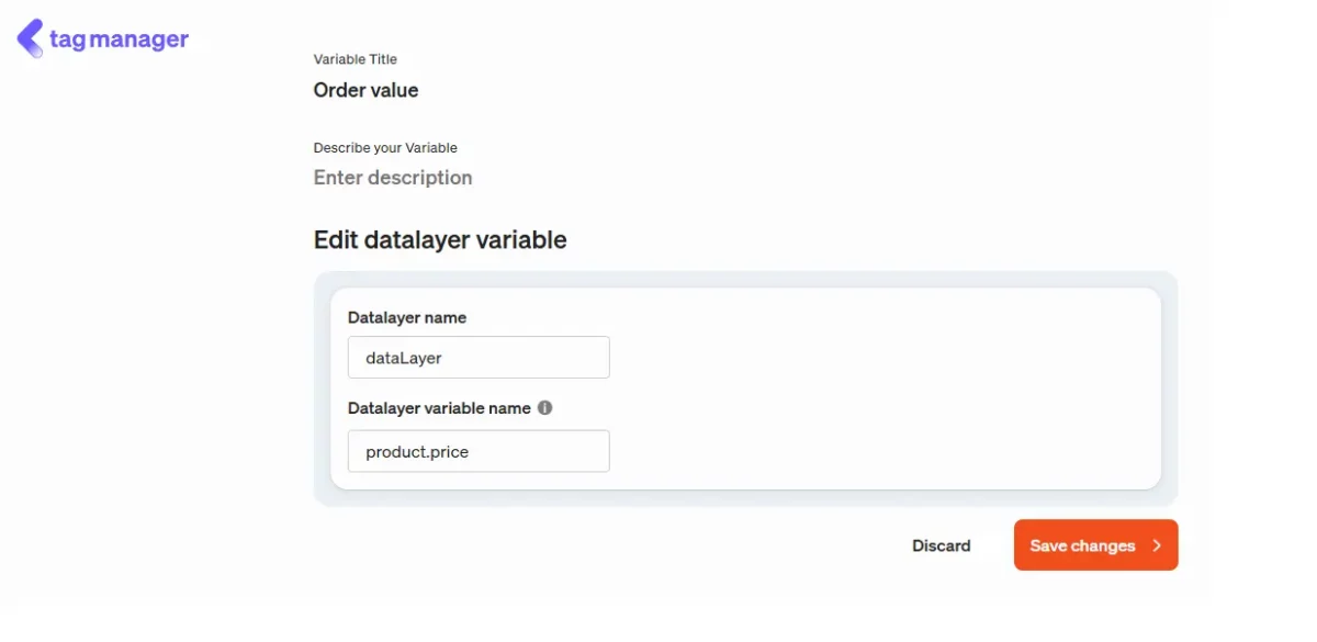 Here you set up the DataLayer variable in the etracker tag manager