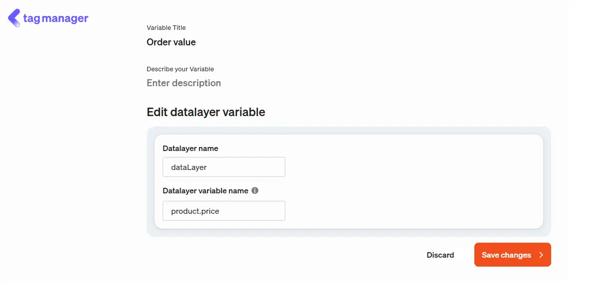 Here you set up the DataLayer variable in the etracker tag manager