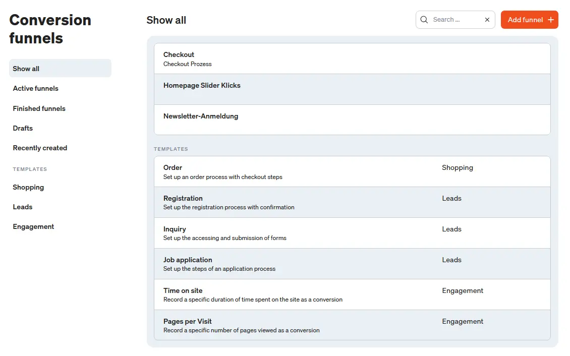 The conversion processes are now displayed in list view in etracker analytics