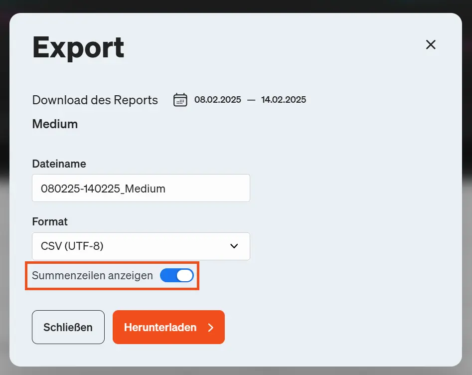 Beim Datenexport kannst du ab sofort das Anzeigen der Summenzeile ausschalten.