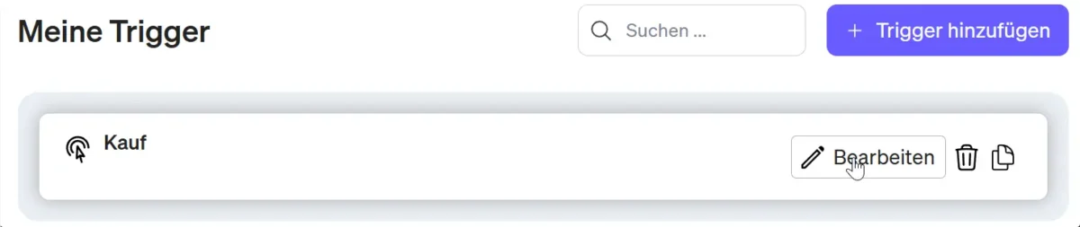Screenshot Trigger Übersicht im etracker tag manager
