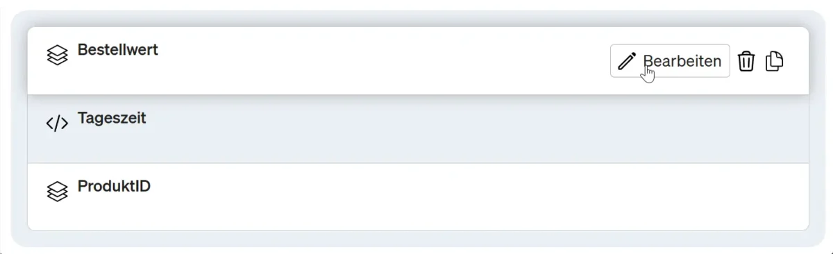 Screenshot Übersicht der Variablen im etracker tag manager