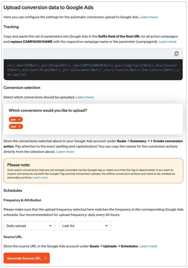 Set up conversion upload in the etracker application