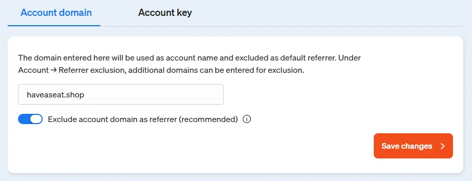 Screenshot etracker analytics application account settings - here you enter the account domain to exclude it as a referrer