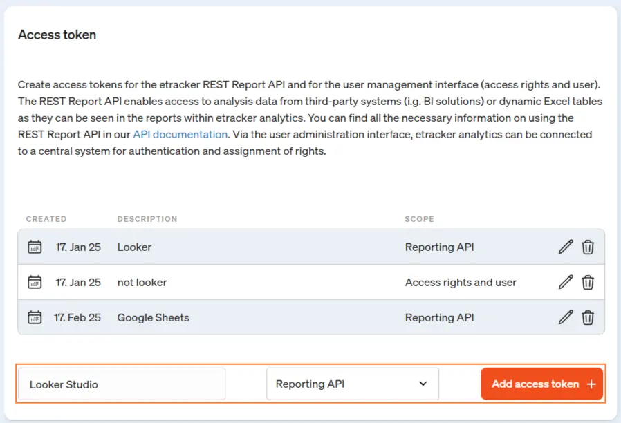 etracker analytics access token