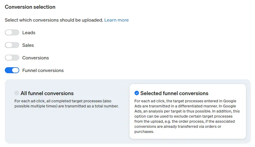 Here you must set process conversions (Target Achievements) in the application.