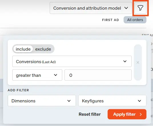Filter screenshot attributes