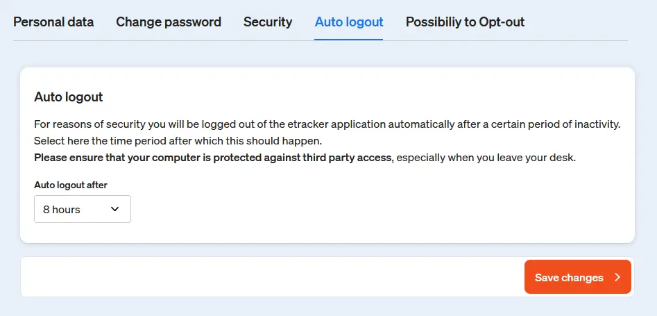 Screenshot of settings for automatic logout