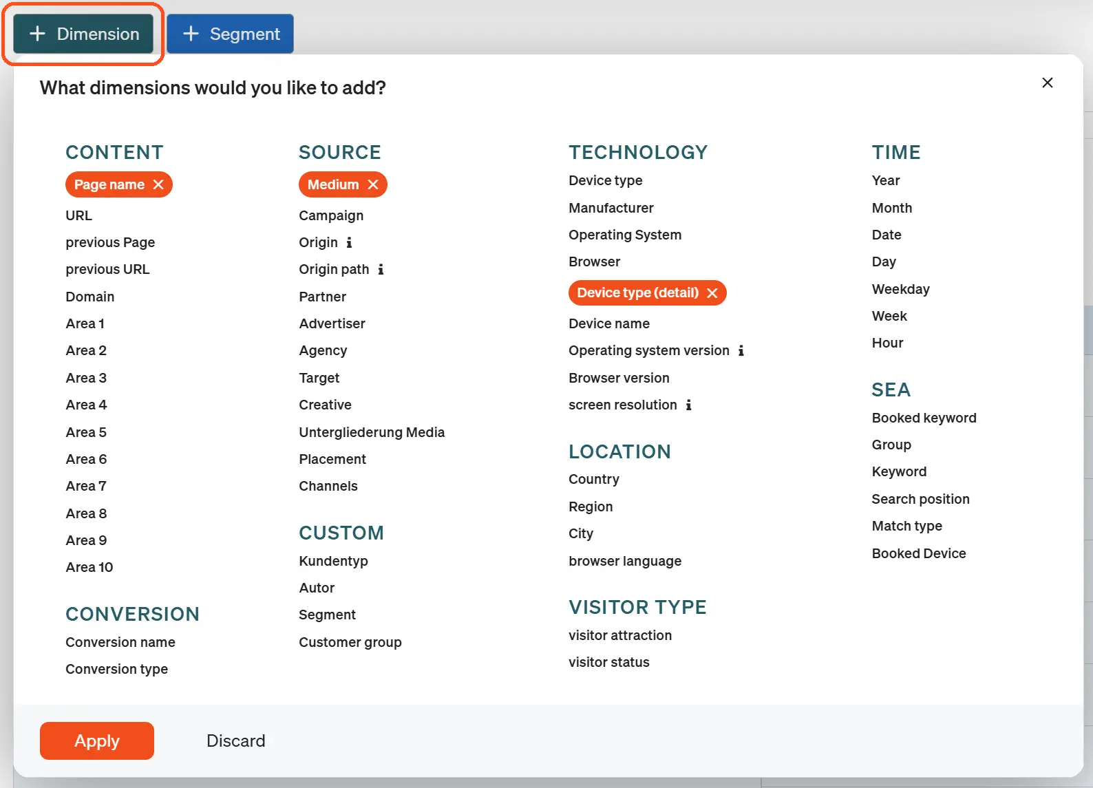 Add etracker analytics dimension to the report