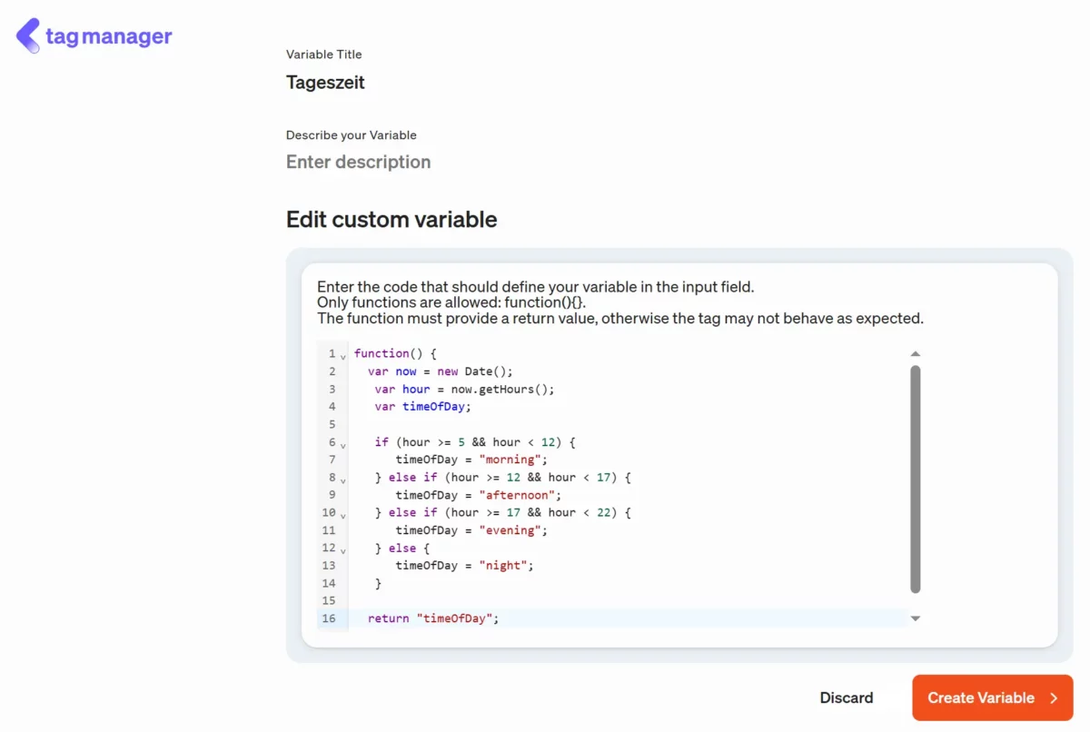 Screenshot Set up custom variable