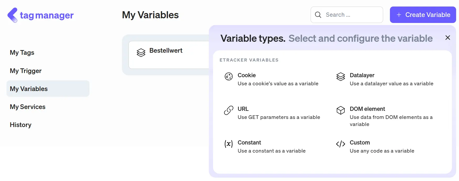 etracker tag manager - my variables