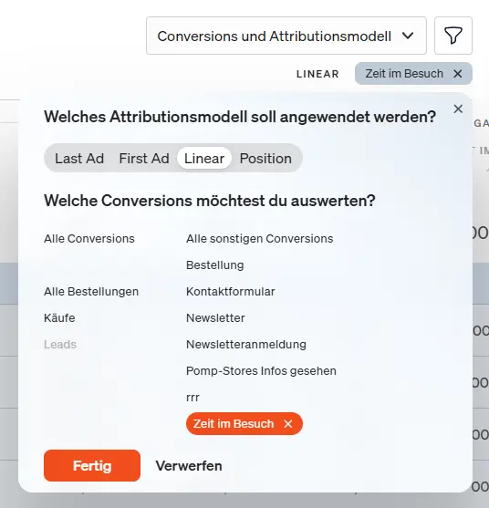 Hier kannst du das gewünschte Engagement-Ziel auswählen.