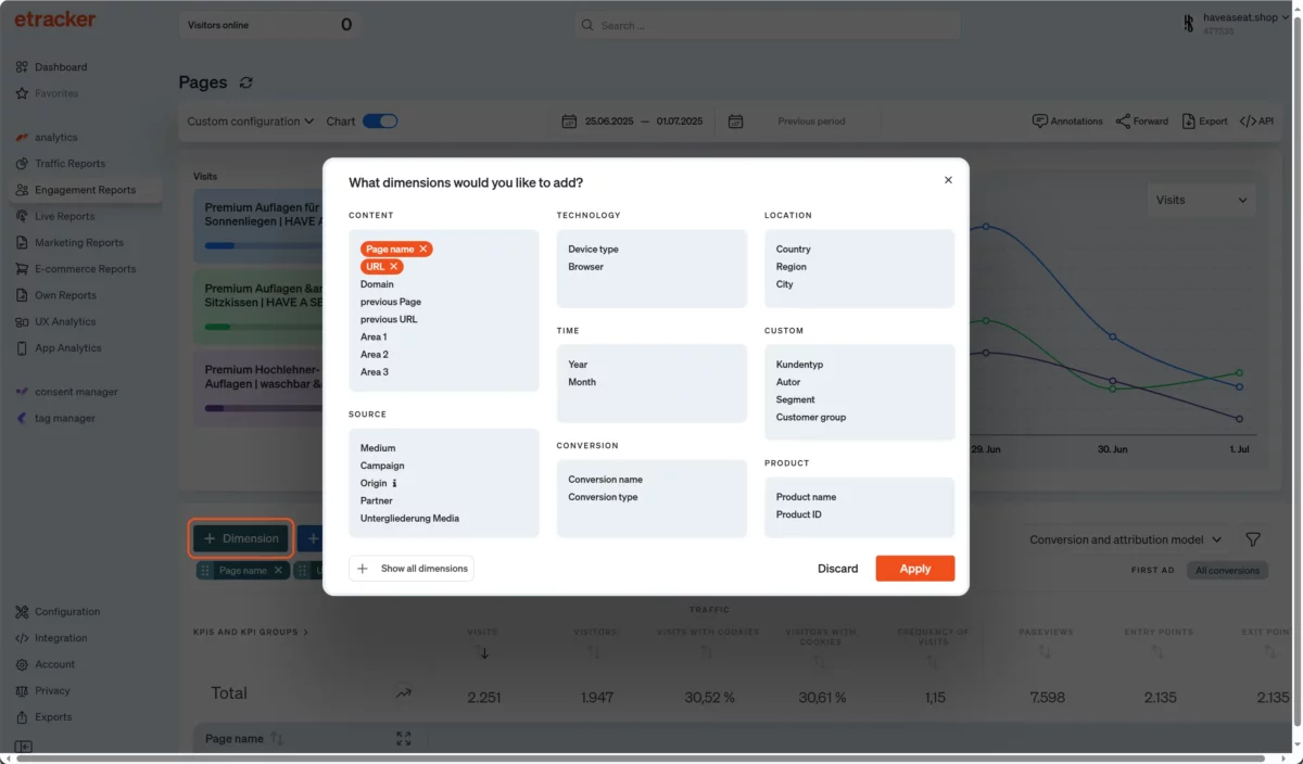 Add etracker analytics dimension to the report