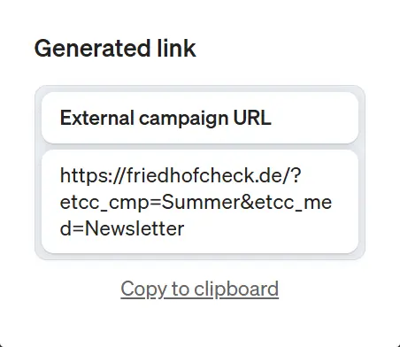 Screenshot of etracker analytics generated campaign link