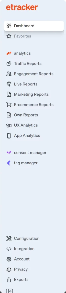 Screenshot etracker analytics menu left side