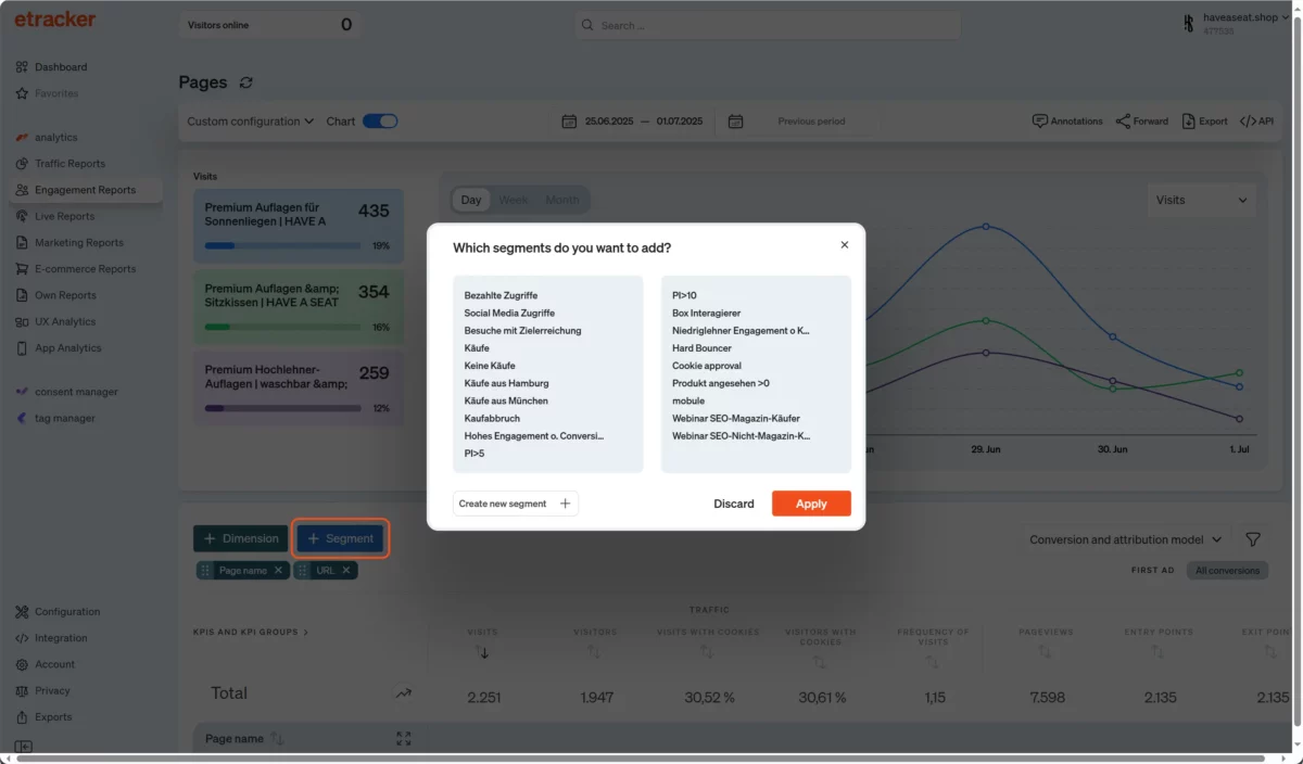 Select segments in etracker analytics