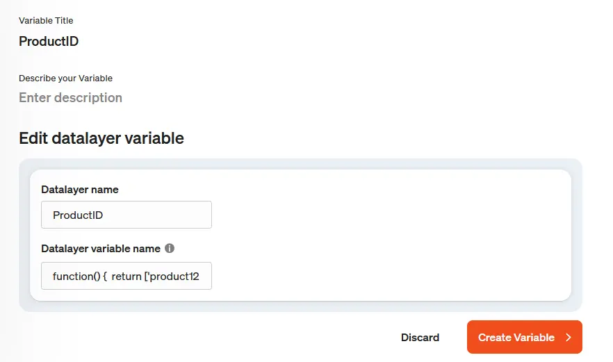 Screenshot Filling variables in the etracker tag manager with arrays and objects