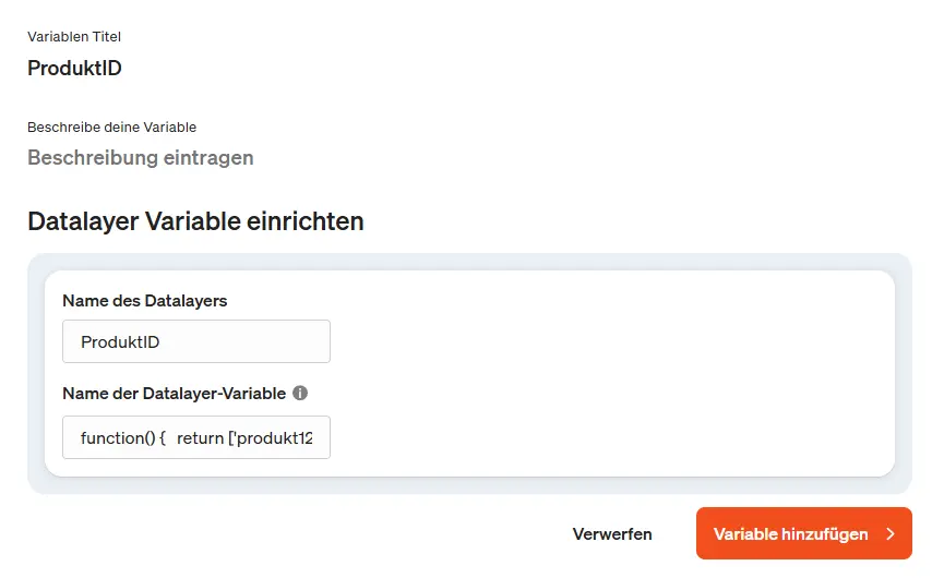 Screenshot Variablen im etracker tag manager mit Arrays und Objekten befüllen