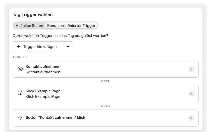 Screenshot Tag Trigger wählen