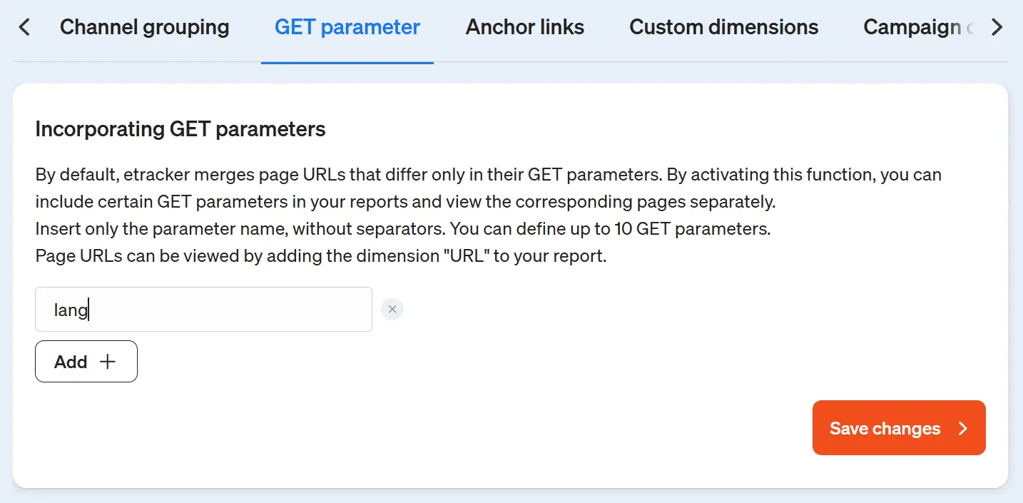Here you can enter GET parameters in etracker analytics