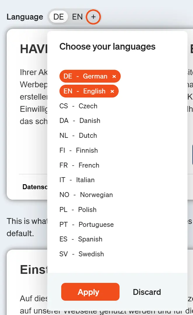 You can use the language switch to toggle between the previously selected languages