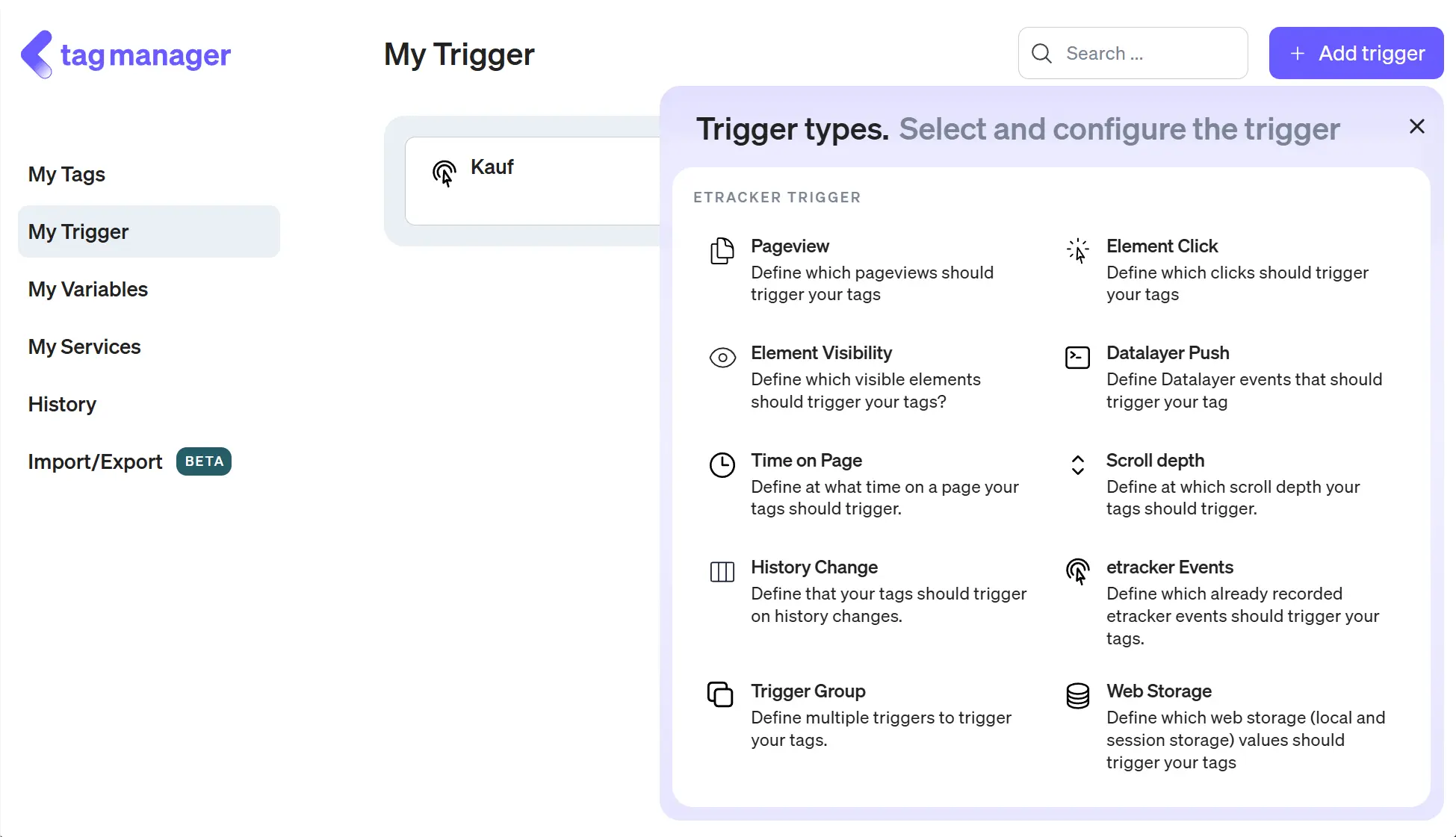 Here you can add a trigger in the etracker tag manager.