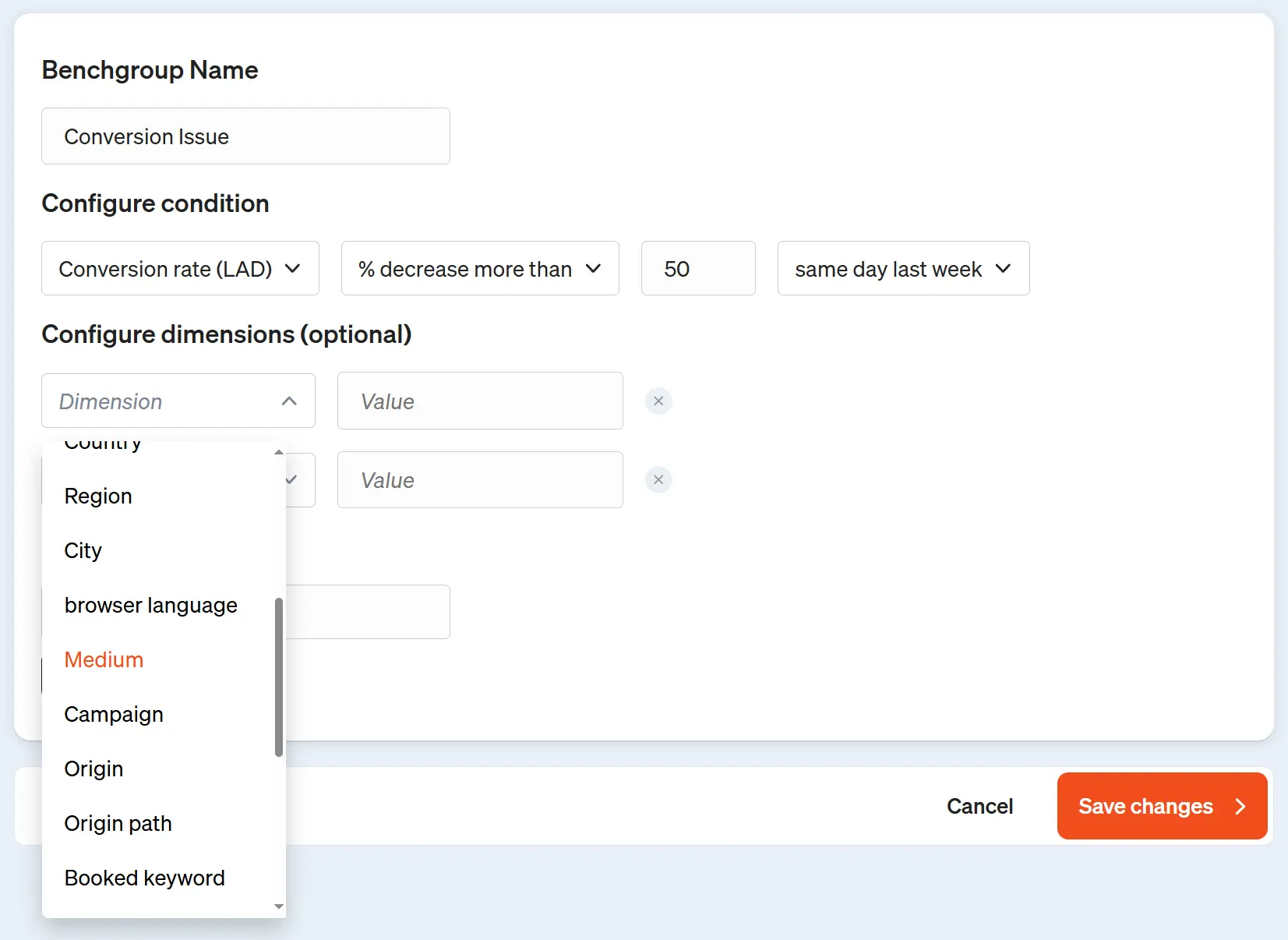 Here you create a new alarm in etracker analytics