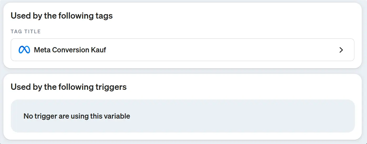 Screenshot in which tags and triggers the variable is used