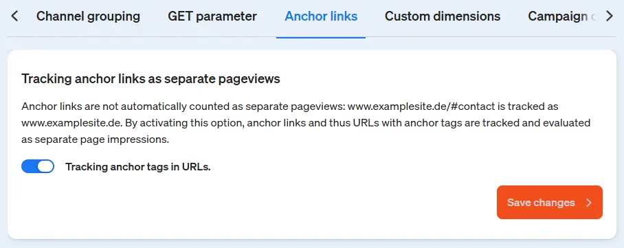 Screenshot measuring anchor links in etracker analytics