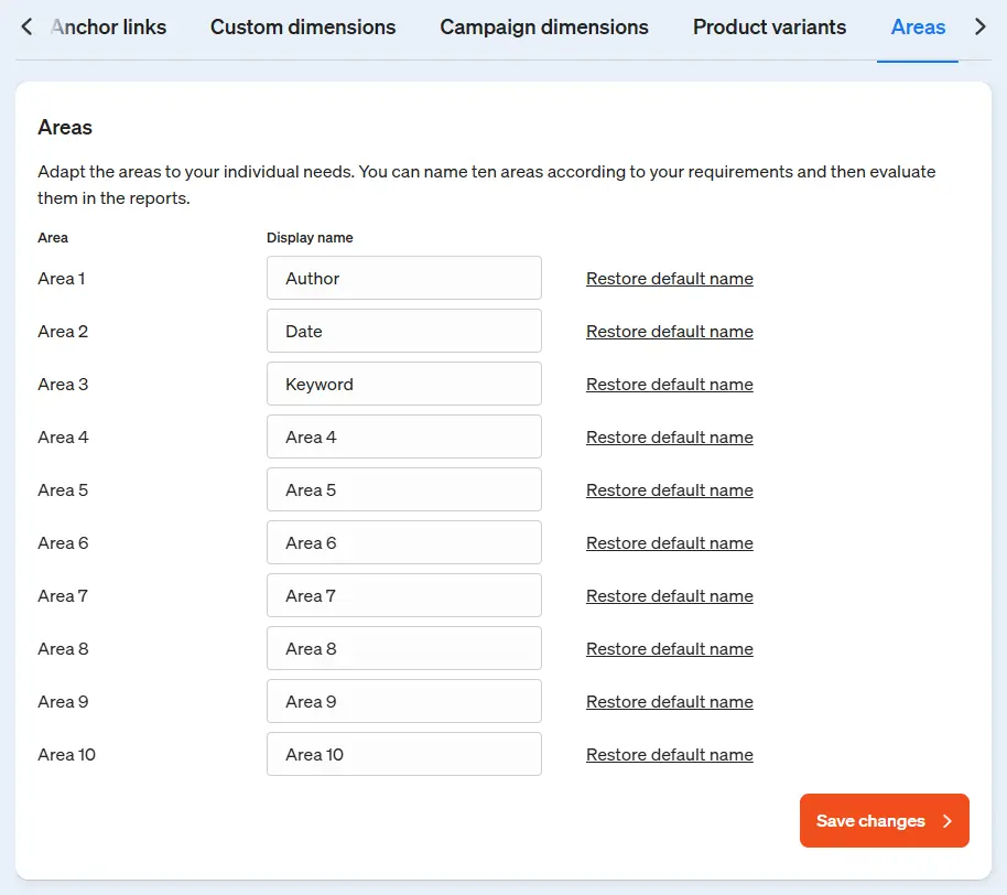 Customize screenshot areas in etracker analytics