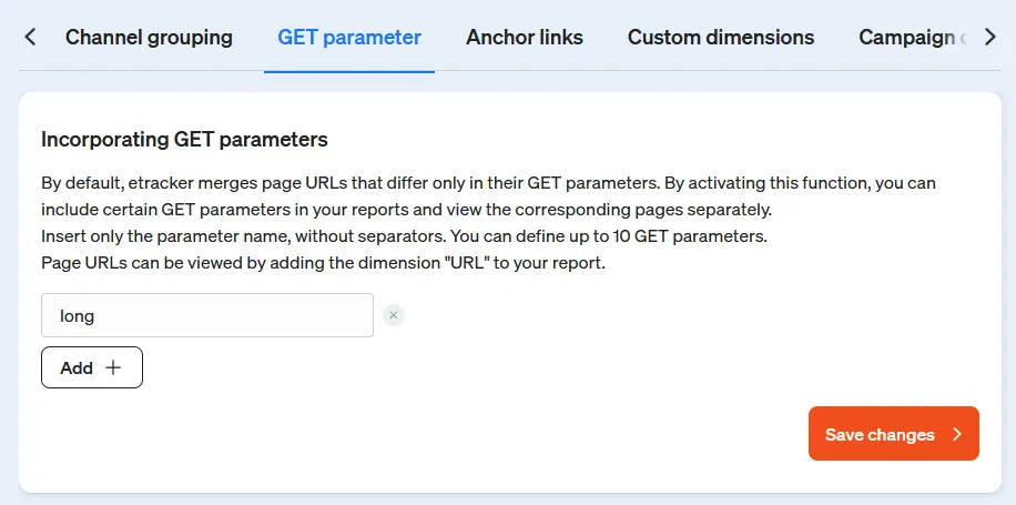 Screenshot Add GET parameter in etracker analytics