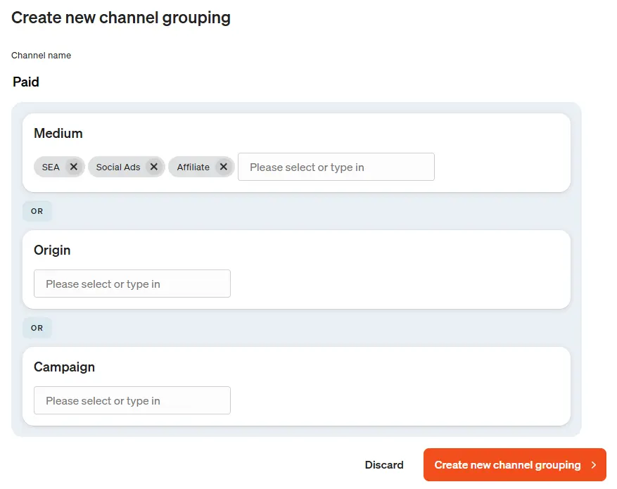 Screenshot Add channel grouping in etracker analytics